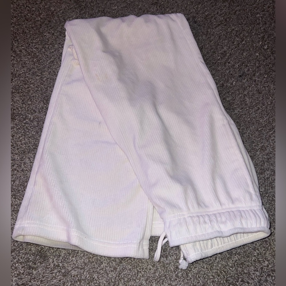 Cream wide leg sweatpants